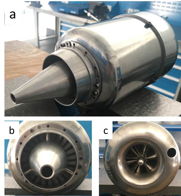 该增材制造微型涡喷发动机具有一级离心式压气机和一级涡轮,可实现
